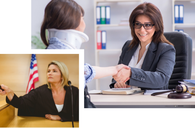 An injured client shaking hands in a law office